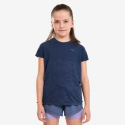 Camiseta Running Sin Costuras Niña - KIPRUN CARE Azul Marino
